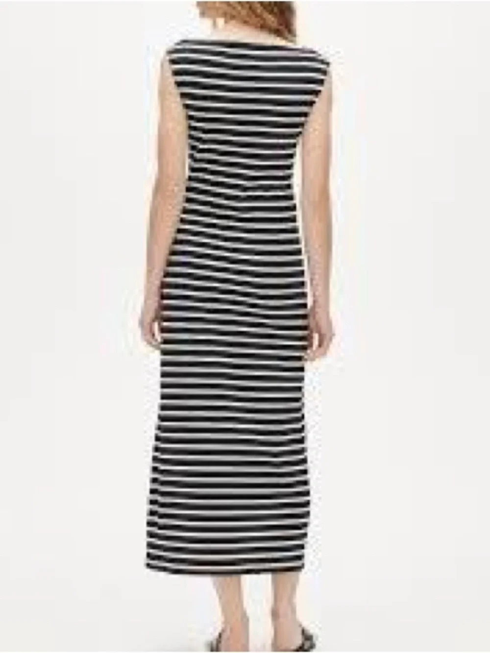 J. Crew women's sleeveless Sheath midi dress in stripe black white boat neck